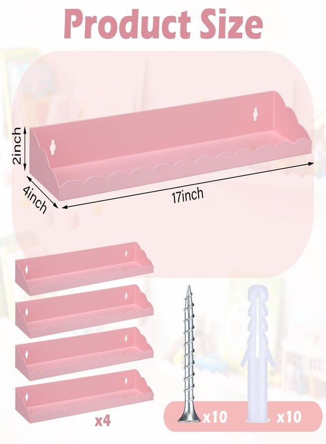 BrightRow 4 Pack Nursery Book Floating Shelves for Wall 17 Inch Pink Metal Scalloped Nursery Book Shelf Wall Mounted Shelf for Room Bedroom Playroom Decor - Image 2